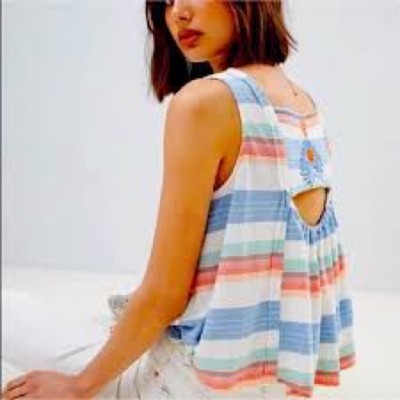 Free People Vintage Stripe embroidered Swing Tank - Picture 2 of 9